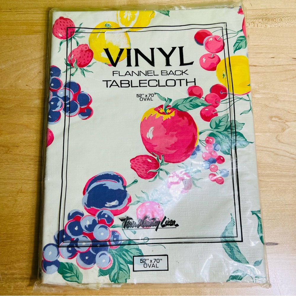Vinyl Flannel vintage fruit Tablecloth oval 52”X70”  - Multicolor NWT